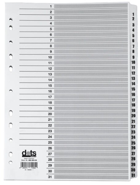 dots Ordnerregister Mylar DIN A4 Vollformat 1-31 weiß 31-teilig, 1 Satz