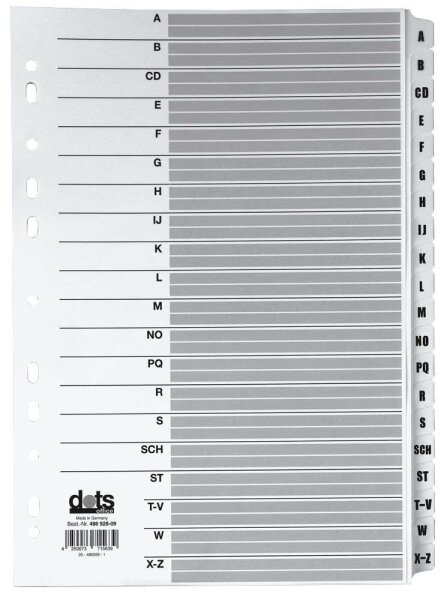 dots Ordnerregister Mylar DIN A4 Vollformat A-Z weiß 20-teilig, 1 Satz