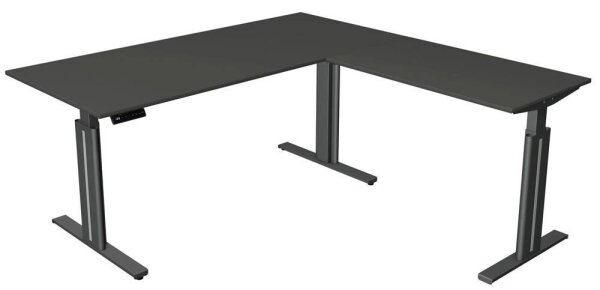 Kerkmann Move 3 elegant elektrisch höhenverstellbarer Schreibtisch anthrazit L-Form, T-Fuß-Gestell grau 180,0 x 180,0 cm