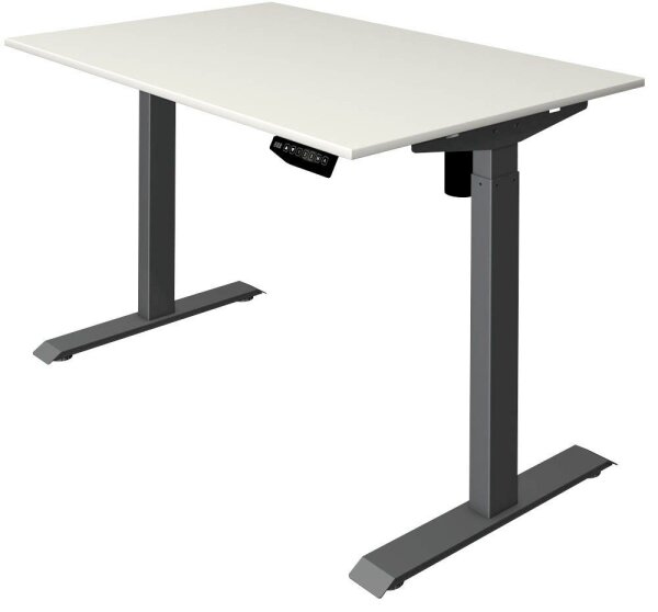 Kerkmann Move 1 elektrisch höhenverstellbarer Schreibtisch weiß rechteckig, T-Fuß-Gestell grau 120,0 x 80,0 cm