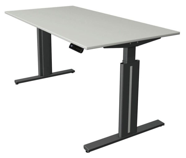 Kerkmann Move 3 elegant elektrisch höhenverstellbarer Schreibtisch lichtgrau rechteckig, T-Fuß-Gestell grau 160,0 x 80,0 cm