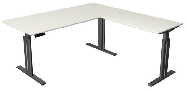 Kerkmann Move 3 elegant elektrisch höhenverstellbarer Schreibtisch weiß L-Form, T-Fuß-Gestell grau 180,0 x 180,0 cm