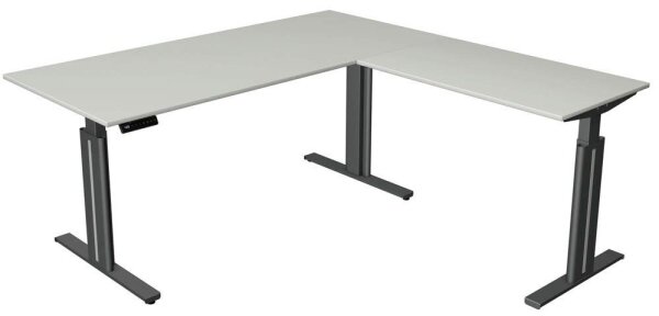 Kerkmann Move 3 elegant elektrisch höhenverstellbarer Schreibtisch lichtgrau L-Form, T-Fuß-Gestell grau 180,0 x 180,0 cm