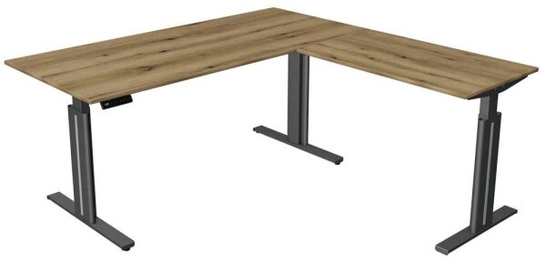 Kerkmann Move 3 elegant elektrisch höhenverstellbarer Schreibtisch eiche L-Form, T-Fuß-Gestell grau 180,0 x 180,0 cm