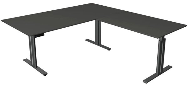 Kerkmann Move 3 elegant elektrisch höhenverstellbarer Schreibtisch anthrazit L-Form, T-Fuß-Gestell grau 200,0 x 220,0 cm