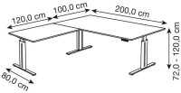 Kerkmann Move 3 elegant elektrisch höhenverstellbarer Schreibtisch anthrazit L-Form, T-Fuß-Gestell grau 200,0 x 220,0 cm