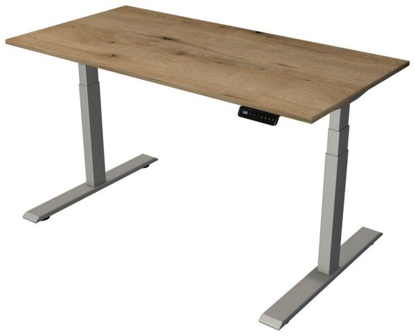 Kerkmann Smart office elektrisch höhenverstellbarer Schreibtisch eiche rechteckig, T-Fuß-Gestell silber 140,0 x 70,0 cm