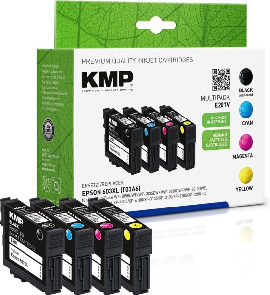 KMP E201V schwarz, cyan, magenta, gelb Druckerpatronen kompatibel zu EPSON 603XL (T03A6), 4er-Set