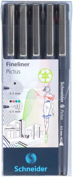 Schneider Pictus Fineliner-Set farbsortiert 0,2 + 0,5 mm, 5 St.