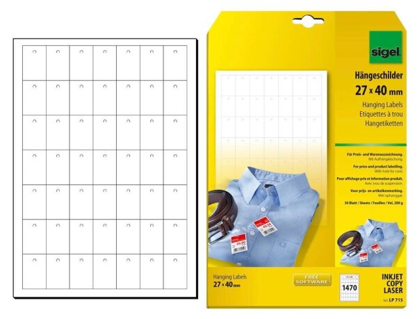 SIGEL Hängeetiketten weiß 27,0 x 40,0 mm blanko, 1.470 St.