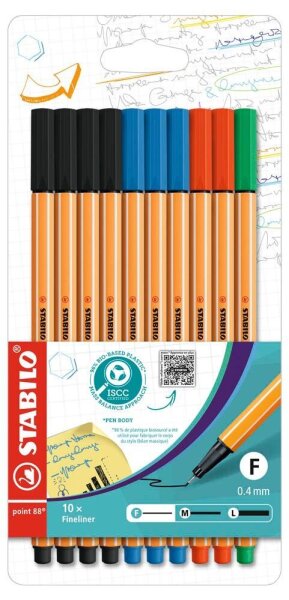 STABILO point 88 Fineliner farbsortiert 0,4 mm, 10 St.