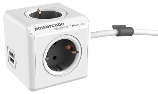 allocacoc PowerCube Extended DUO USB 2-fach Steckdosenwürfel  1,5 m weiß mit USB-Buchse