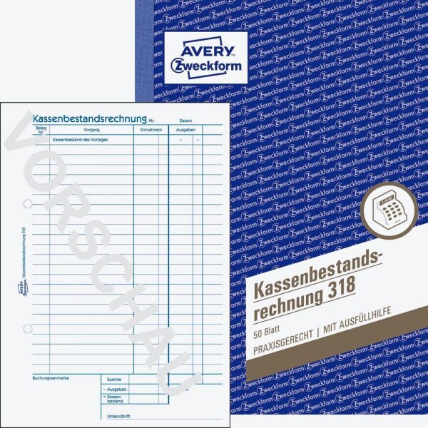 AVERY Zweckform Kassenbericht/Bestandsrechnung Formularbuch 318, 1 St.