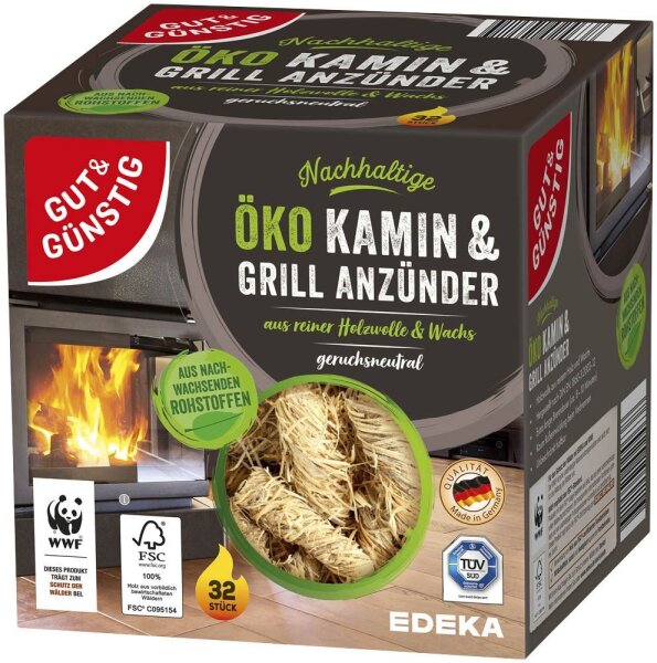GUT&GÜNSTIG Kamin- & Grillanzünder braun, 32 St.