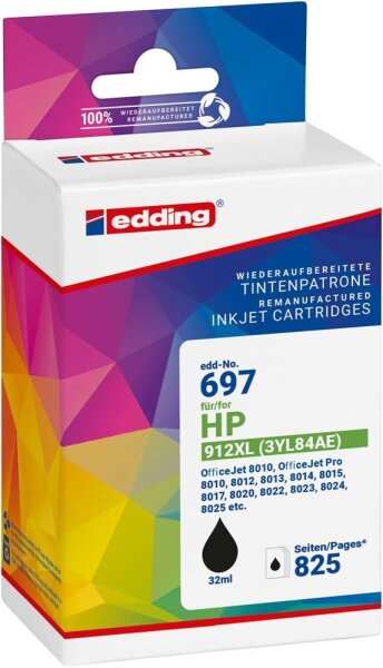 edding EDD-697 schwarz Druckerpatrone kompatibel zu HP 912XL (3YL84AE)