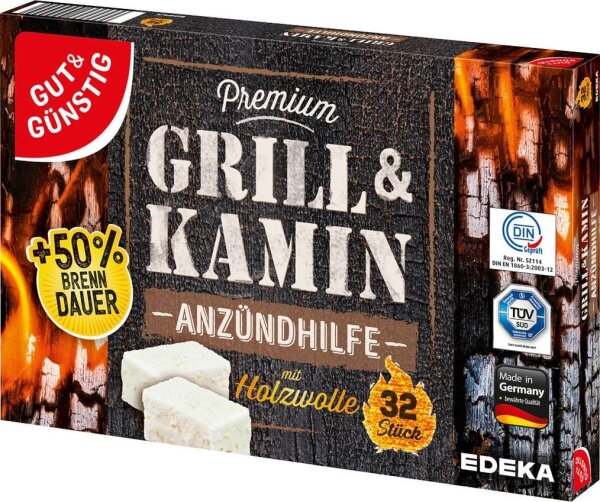GUT&GÜNSTIG Kamin- & Grillanzünder Premium weiß, 32 Anzünder, 32 St.