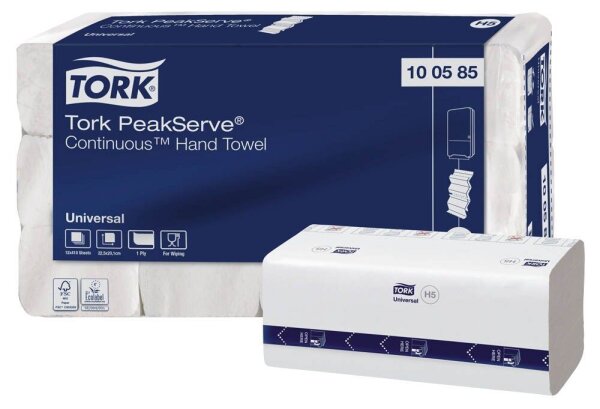 TORK Papierhandtücher 100585 PeakServe® Endlos™ H5 Interfold-Falzung 1-lagig weiß, 4.920 Tücher