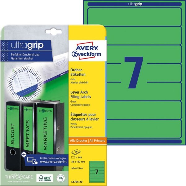 AVERY Zweckform Ordneretiketten L4764-20 grün, 20 Blatt