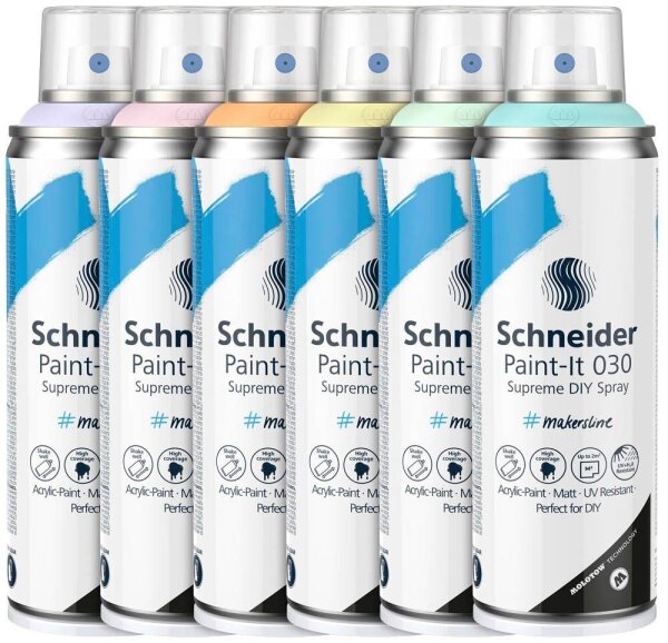 Schneider Paint-It 030 Supreme DIY Acrylspray Sprühfarbe farbsortiert, 6 St.