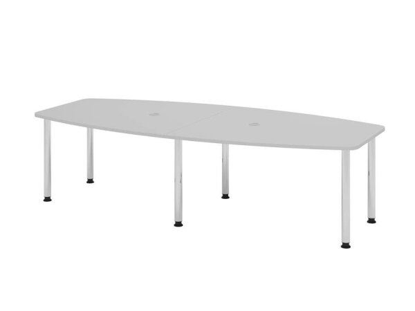 HAMMERBACHER Konferenztisch KT28C lichtgrau Tonnenform, Rundrohr chrom, 280,0 x 85,0/130,0 x 72,0 - 74,0 cm