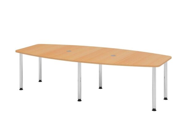 HAMMERBACHER Konferenztisch KT28C buche Tonnenform, Rundrohr chrom, 280,0 x 85,0/130,0 x 72,0 - 74,0 cm
