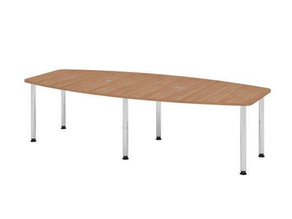 HAMMERBACHER Konferenztisch KT28C nussbaum Tonnenform, Rundrohr chrom, 280,0 x 85,0/130,0 x 72,0 - 74,0 cm