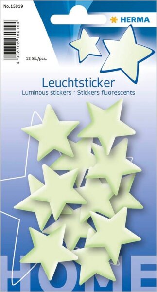 HERMA Leuchtaufkleber Stern mini, leuchtgrün, 12 Etiketten