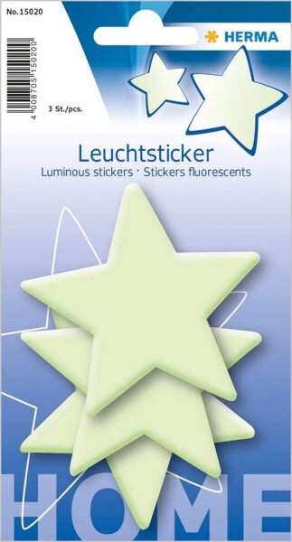HERMA Leuchtaufkleber Sterne, leuchtgrün, 3 Etiketten