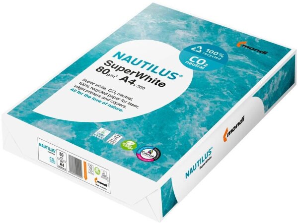 NAUTILUS® Recyclingpapier SuperWhite CO2 neutral DIN A4 80 g/qm 500 Blatt