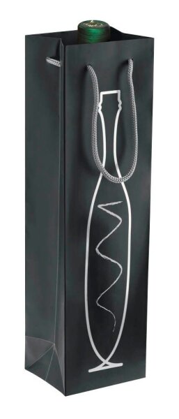 VP Geschenktüten für Flaschen bottle bag schwarz/silber 9,5 x 38,0 cm, 25 St.