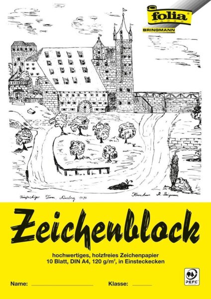 folia Zeichenblock mit Leinenecken DIN A4 120 g/qm, 10 Blatt, 10 Blatt