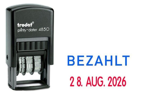 trodat Datumstempel mit Text "Bezahlt" printy-dater 4850/L selbstfärbend blau rot, 1 St.