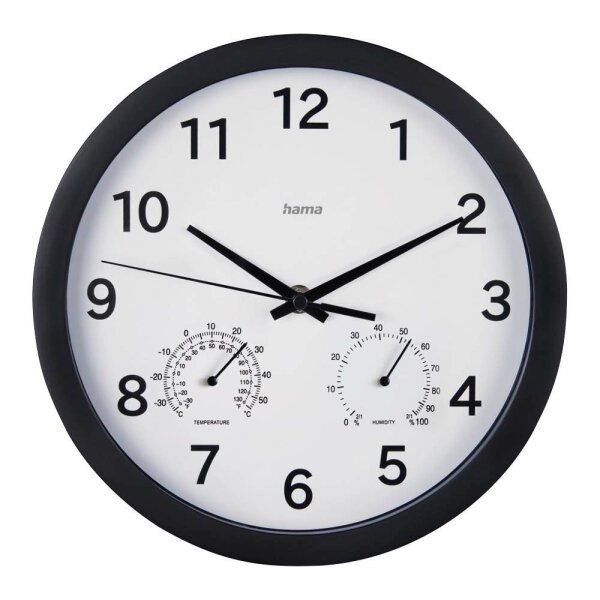 hama Wanduhr Malta weiß schwarz Kunststoff, Ø 25,0 cm