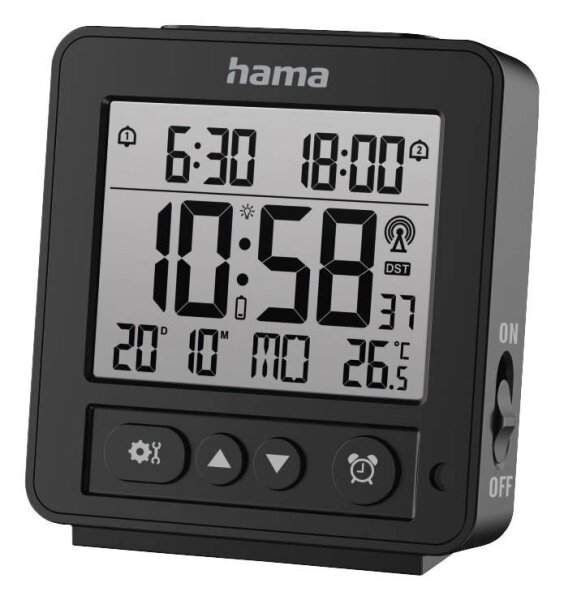 hama Funkwecker Rhodos schwarz Kunststoff 9,0 x 10,0 cm