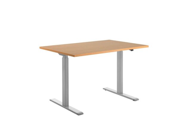 Topstar E-Table elektrisch höhenverstellbarer Schreibtisch buche rechteckig, T-Fuß-Gestell grau 120,0 x 80,0 cm