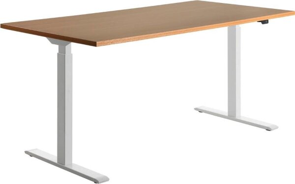 Topstar E-Table elektrisch höhenverstellbarer Schreibtisch buche rechteckig, T-Fuß-Gestell weiß 160,0 x 80,0 cm