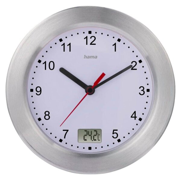 hama Wanduhr Mauritius weiß silber Aluminium gebürstet, Ø 17,0 cm