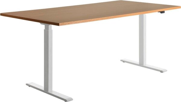 Topstar E-Table elektrisch höhenverstellbarer Schreibtisch buche rechteckig, T-Fuß-Gestell weiß 180,0 x 80,0 cm