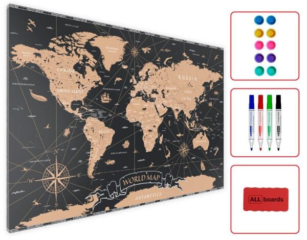 ALLboards Magnettafel 60,0 x 40,0 cm Weltkarte
