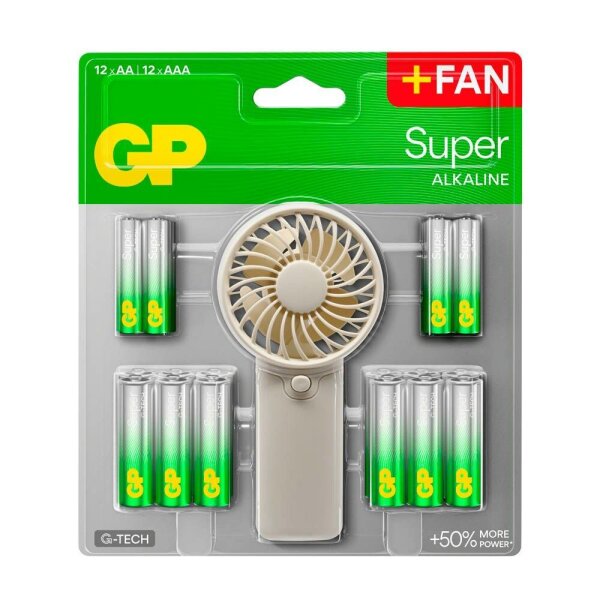 AKTION: GP Batterien SUPER Alkali-Mangan Micro AAA, Mignon AA 1,5 V, 24 St. + GRATIS Handventilator