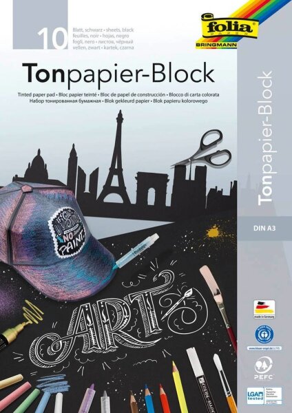 folia Zeichenblock schwarz 10 Blatt DIN A3 130 g/qm, 10 Blatt, 1 Block