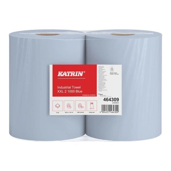 KATRIN Putztuchrollen XXL 2 Blue 2-lagig blau, 1.000 Blätter, 2 Rollen