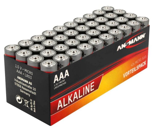 ANSMANN Batterien Red Alkaline Alkali-Mangan Micro AAA 1,5 V, 40 St.
