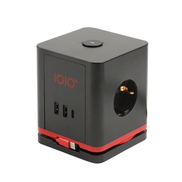 IOIO SW 1000 3-fach Steckdosenwürfel  1,5 m schwarz mit USB-Buchse