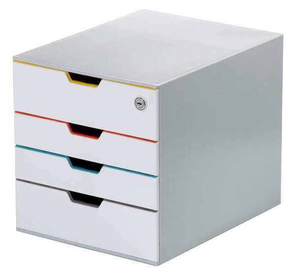 DURABLE Schubladenbox VARICOLOR® MIX SAFE  weiß mit bunten Farblinien 762627, DIN A4 mit 4 Schubladen, 1 St.