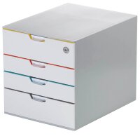 DURABLE Schubladenbox VARICOLOR® MIX SAFE  weiß mit bunten Farblinien 762627, DIN A4 mit 4 Schubladen, 1 St.