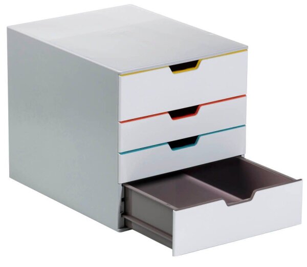 DURABLE Schubladenbox VARICOLOR®  weiß mit bunten Farblinien 762427, DIN A4 mit 4 Schubladen, 1 St.