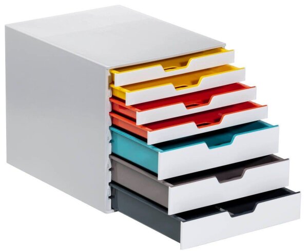 DURABLE Schubladenbox VARICOLOR®  weiß mit bunten Farblinien 762727, DIN A4 mit 7 Schubladen, 1 St.