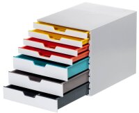 DURABLE Schubladenbox VARICOLOR®  weiß mit bunten Farblinien 762727, DIN A4 mit 7 Schubladen, 1 St.