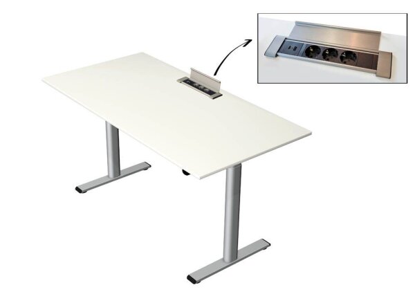 Kerkmann Move Base plus elektrisch höhenverstellbarer Schreibtisch weiß rechteckig, T-Fuß-Gestell silber 160,0 x 80,0 cm